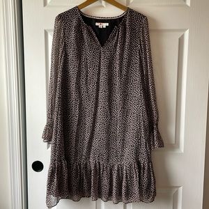 Boden Black and Pink Knee Length Shift Dress with Sheer Sleeves size 6